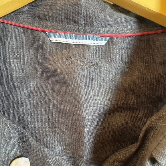 Onslöe 100% Linen Button Down Shirt Brown XL Classic Fit Long Sleeve Preppy - Picture 4 of 16